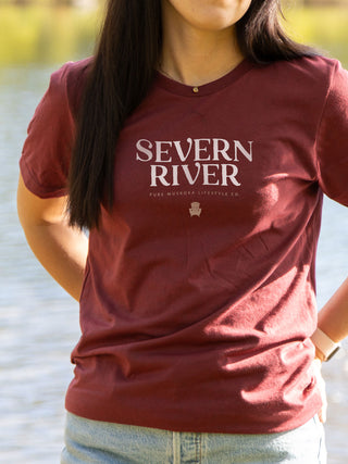 Severn River T-Shirt - Cardinal - Female Model - Pure Muskoka