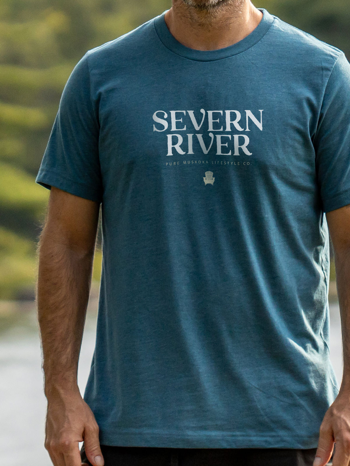 Severn River T-Shirt - Deep Teal - Male Model - Pure Muskoka