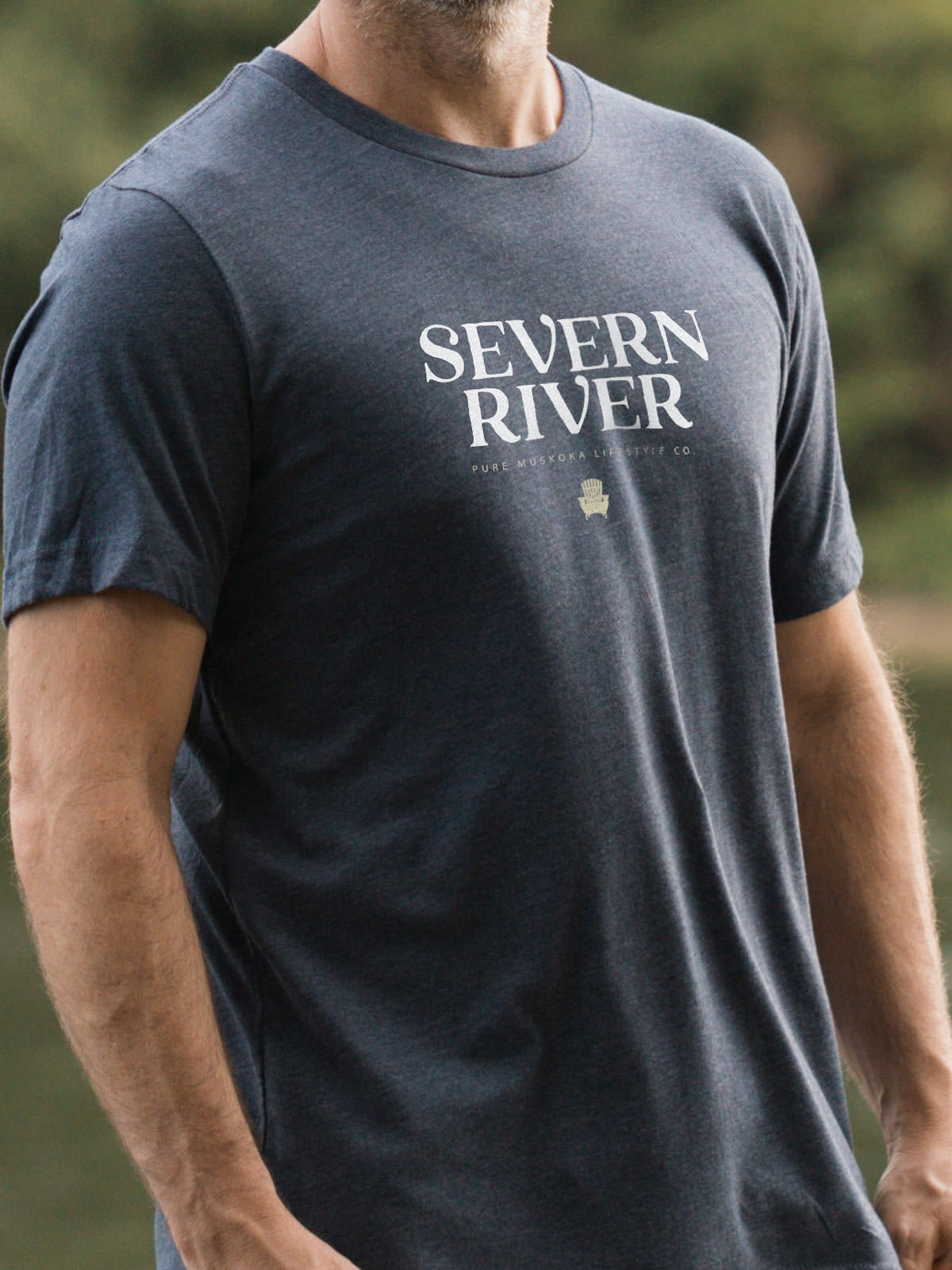 Severn River T-Shirt - Navy - Male Model - Pure Muskoka