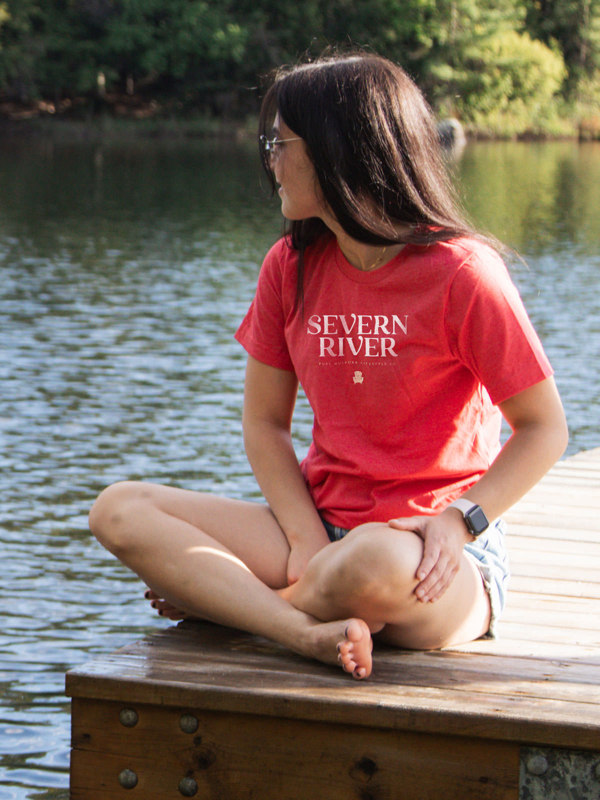 Severn River T-Shirt - Red - Female Model - Pure Muskoka