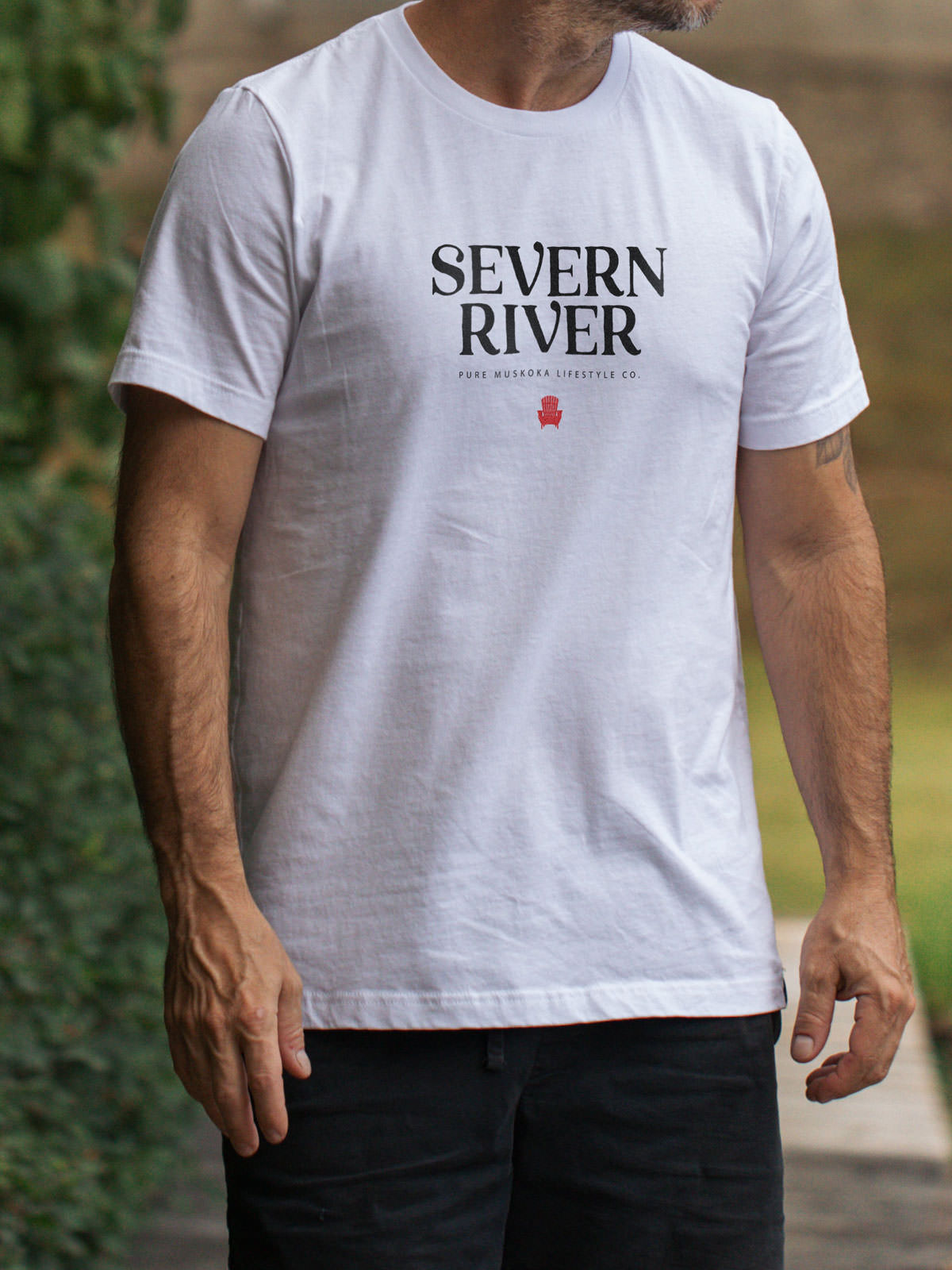 Severn River T-Shirt - White - Male Model - Pure Muskoka