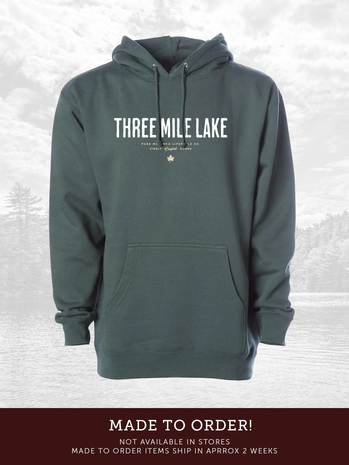 Three Mile Lake unisex hoodie in Alpine Green - Pure Muskoka