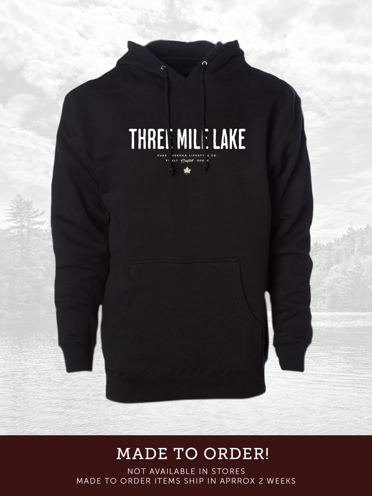 Three Mile Lake unisex hoodie in Black - Pure Muskoka