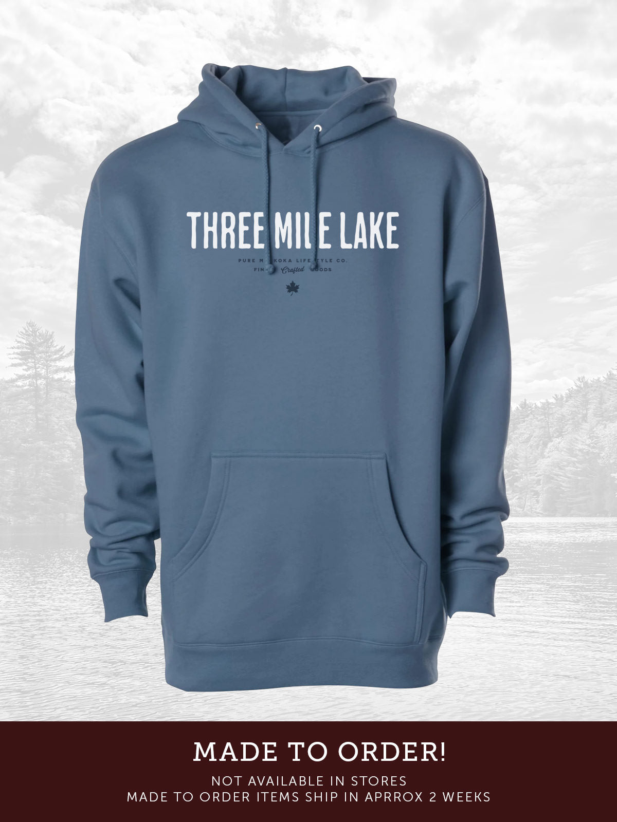 Three Mile Lake unisex hoodie in Storm Blue - Pure Muskoka
