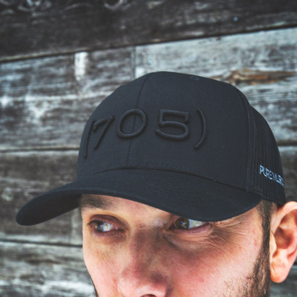 (705) - Premium 3D Embroidered Hat (Black, Black)