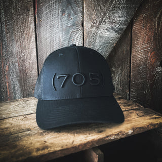 (705) - Premium 3D Embroidered Hat (Black, Black)