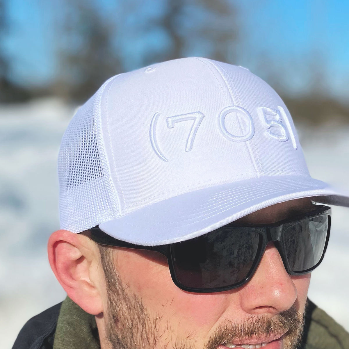 (705) - Premium 3D Embroidered Hat (White, White)