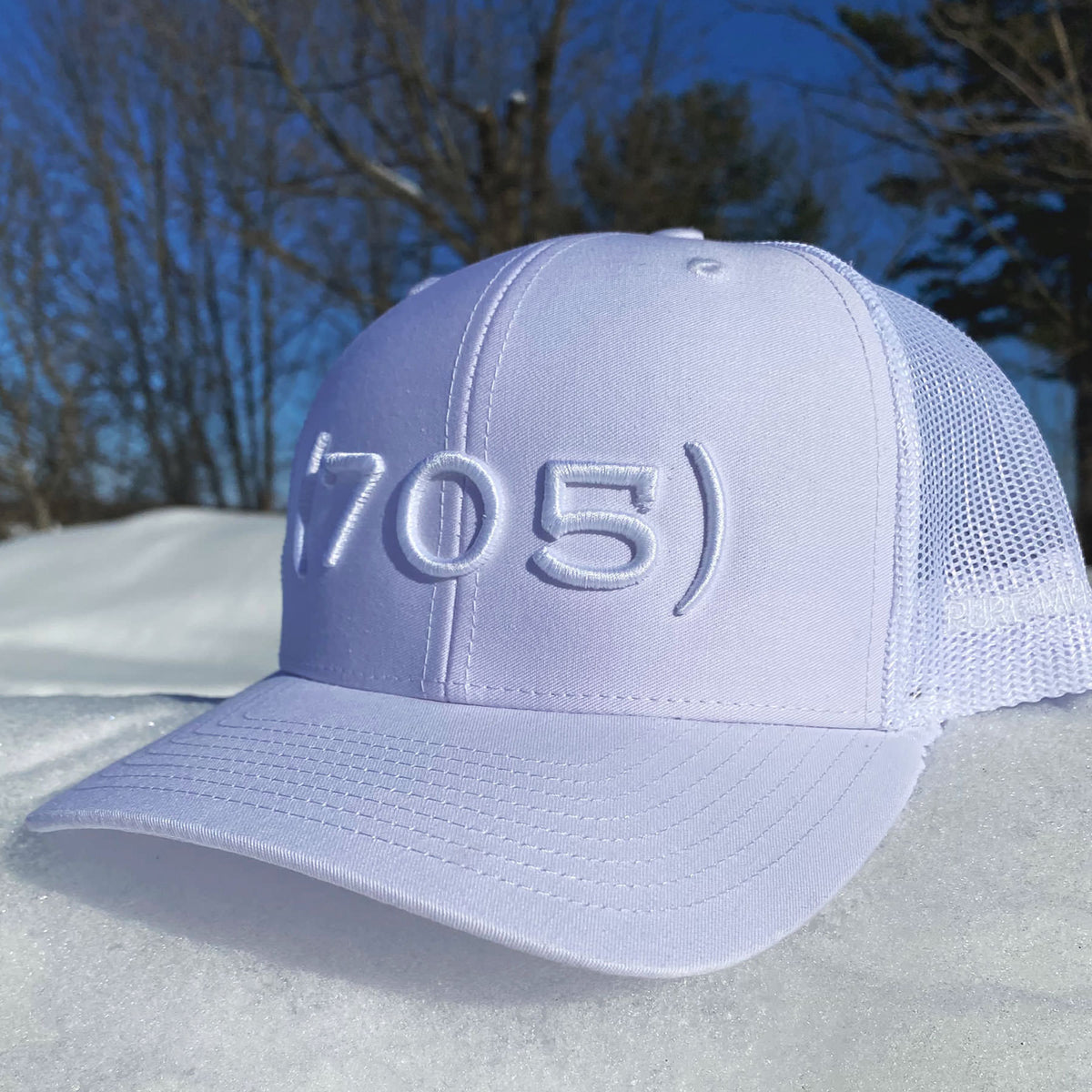(705) - Premium 3D Embroidered Hat (White, White)