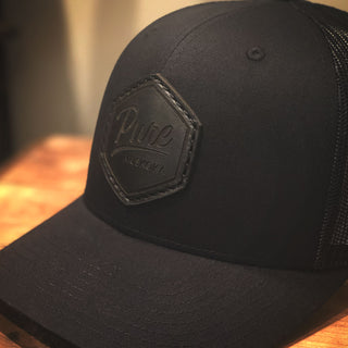 Premium Leather Patch Hat (Black, Black)