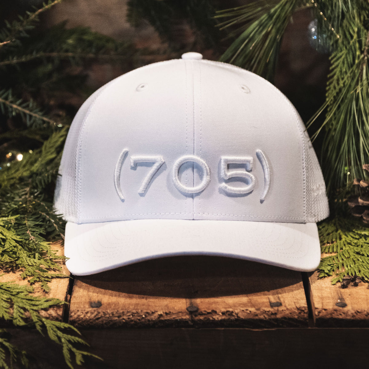 (705) - Premium 3D Embroidered Hat (White, White)